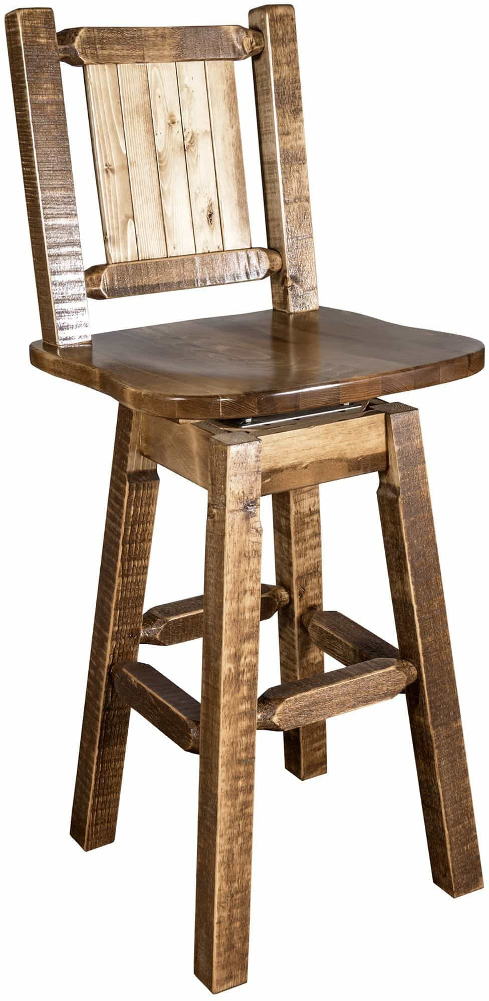Montana Woodworks Homestead Kollektion Counter Height Barshocker mit Rücken & Swivel und Laser Gravur - Fleck & Lacquer Finish