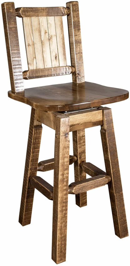 Montana Woodworks Homestead Kollektion Counter Height Barshocker mit Rücken & Swivel und Laser Gravur - Fleck & Lacquer Finish