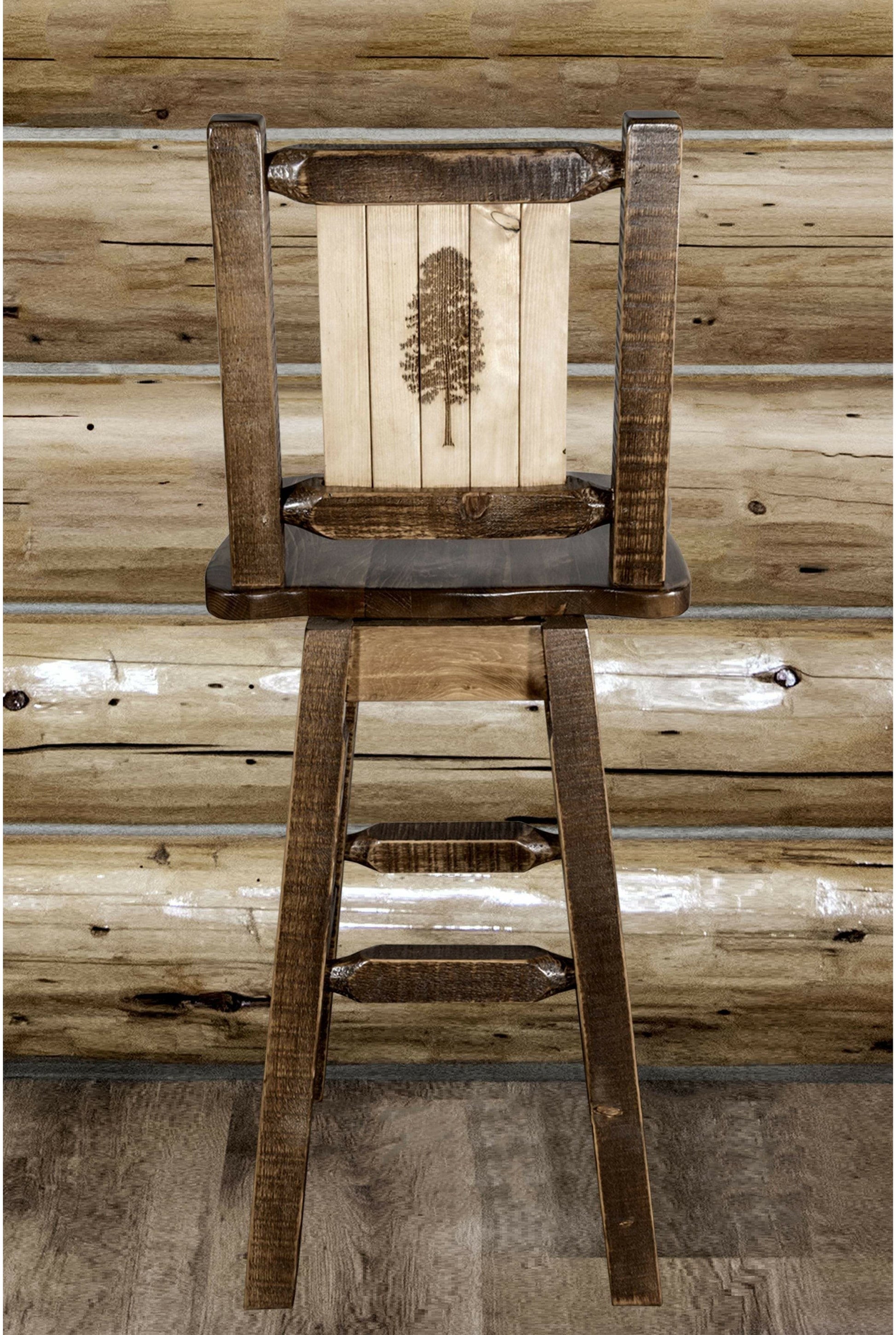 Montana Woodworks Homestead Kollektion Counter Height Barshocker mit Rücken & Swivel und Laser Gravur - Fleck & Lacquer Finish