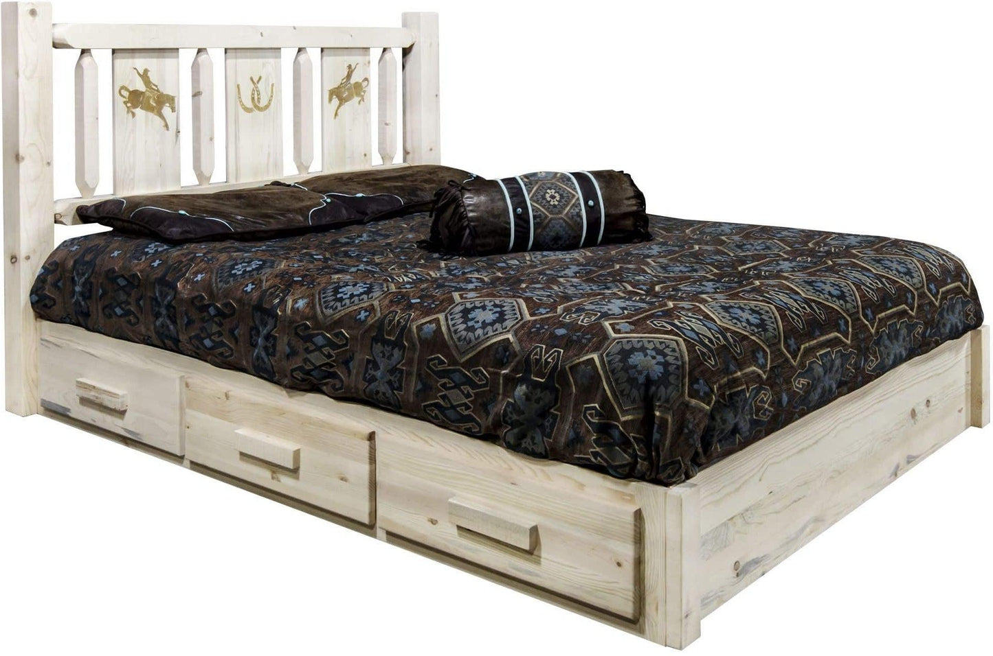 Montana Woodworks Homestead Kollektion Vollständige Speicherplattform mit Lasergravur-Design - Klarer Lack Finish