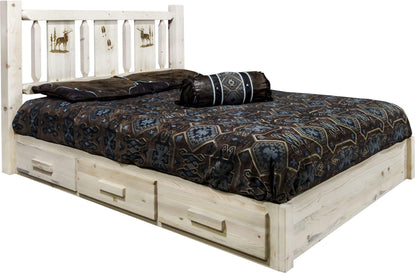 Montana Woodworks Homestead Kollektion Vollständige Speicherplattform mit Lasergravur-Design - Klarer Lack Finish