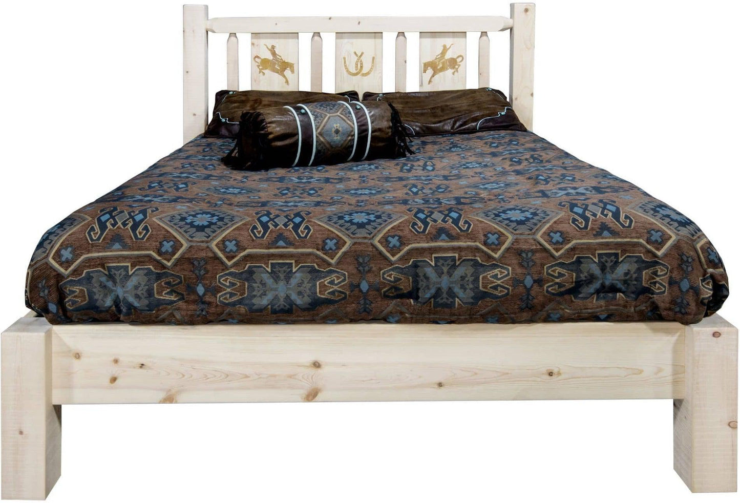 Montana Woodworks Homestead Kollektion King Platform Bett mit Lasergravur Design - Klare Lacquer Finish