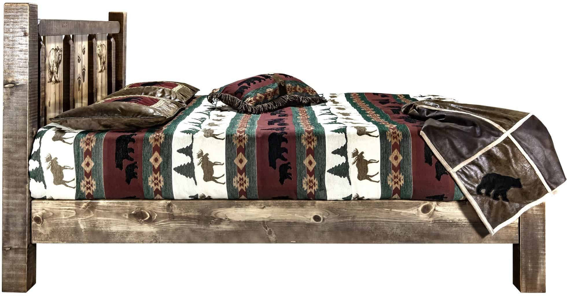 Montana Woodworks Homestead Kollektion King Platform Bett mit Lasergravur Design - Flecken & Klare Lacquer Finish