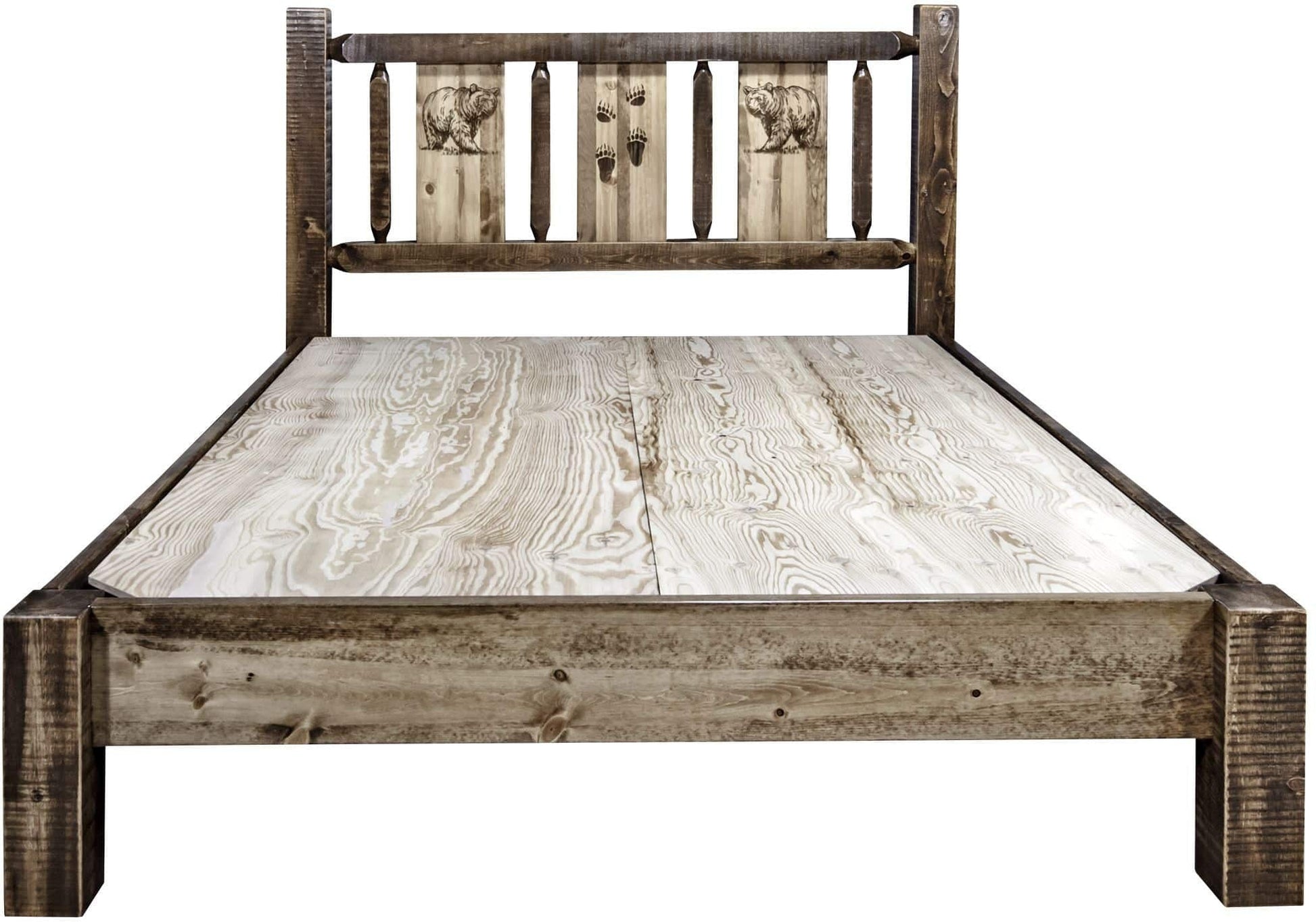 Montana Woodworks Homestead Kollektion King Platform Bett mit Lasergravur Design - Flecken & Klare Lacquer Finish