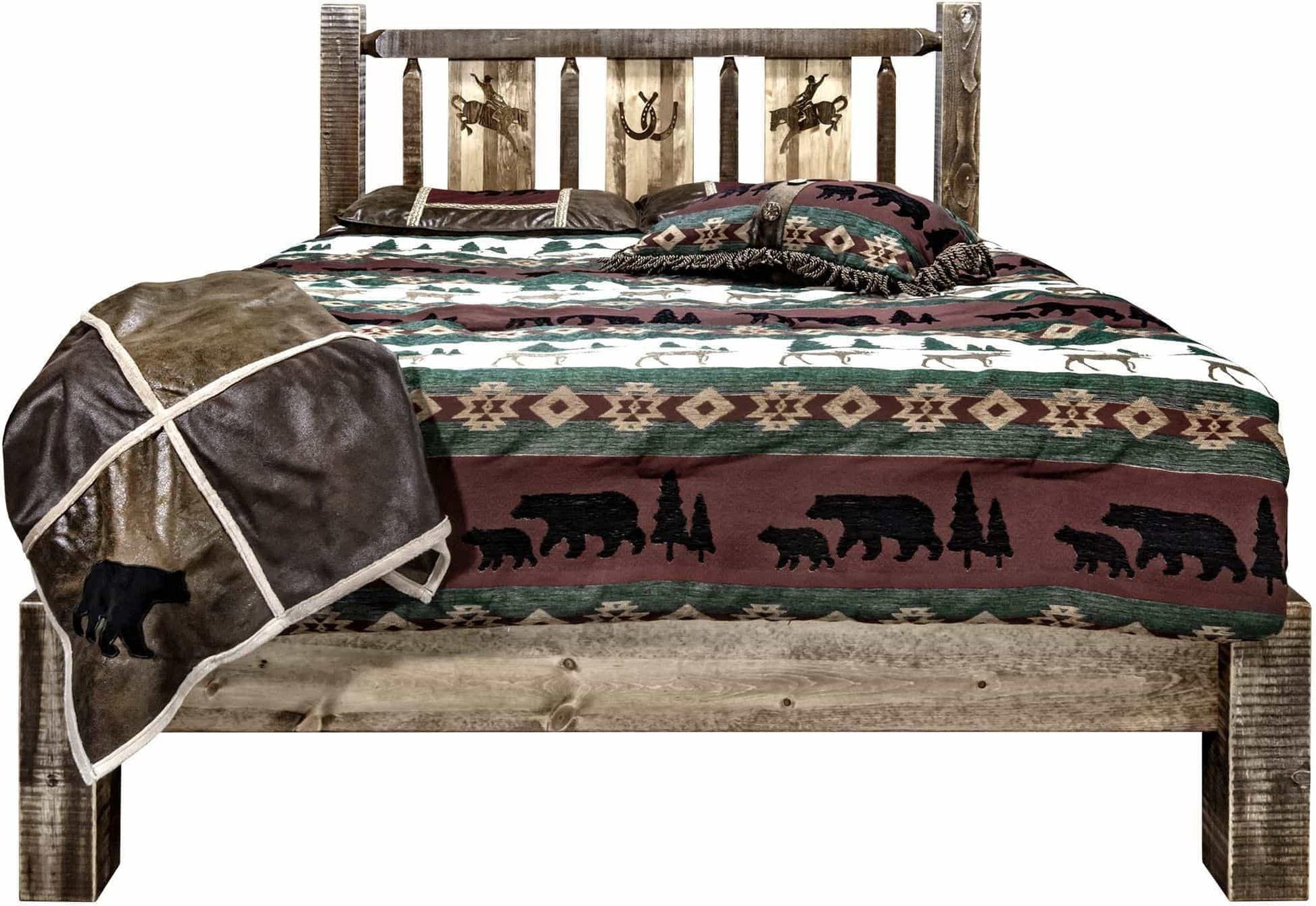 Montana Woodworks Homestead Kollektion King Platform Bett mit Lasergravur Design - Flecken & Klare Lacquer Finish