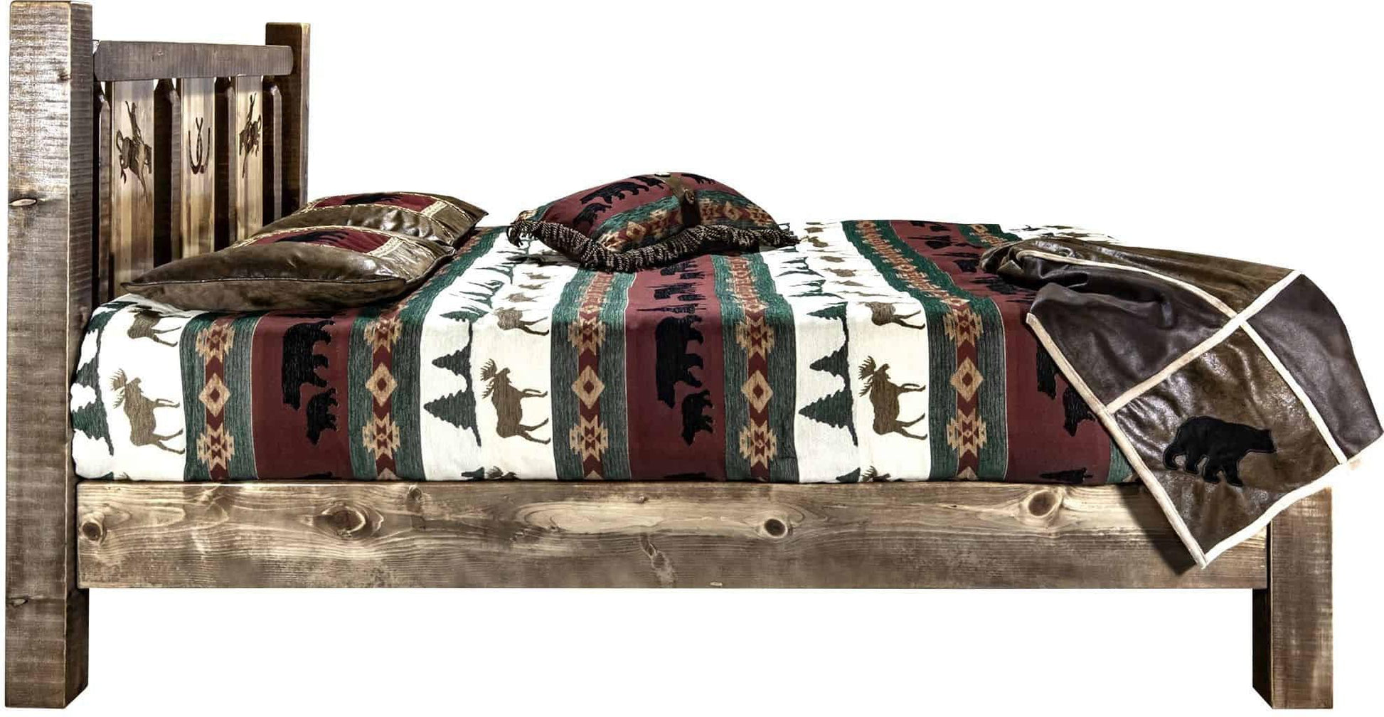 Montana Woodworks Homestead Kollektion King Platform Bett mit Lasergravur Design - Flecken & Klare Lacquer Finish