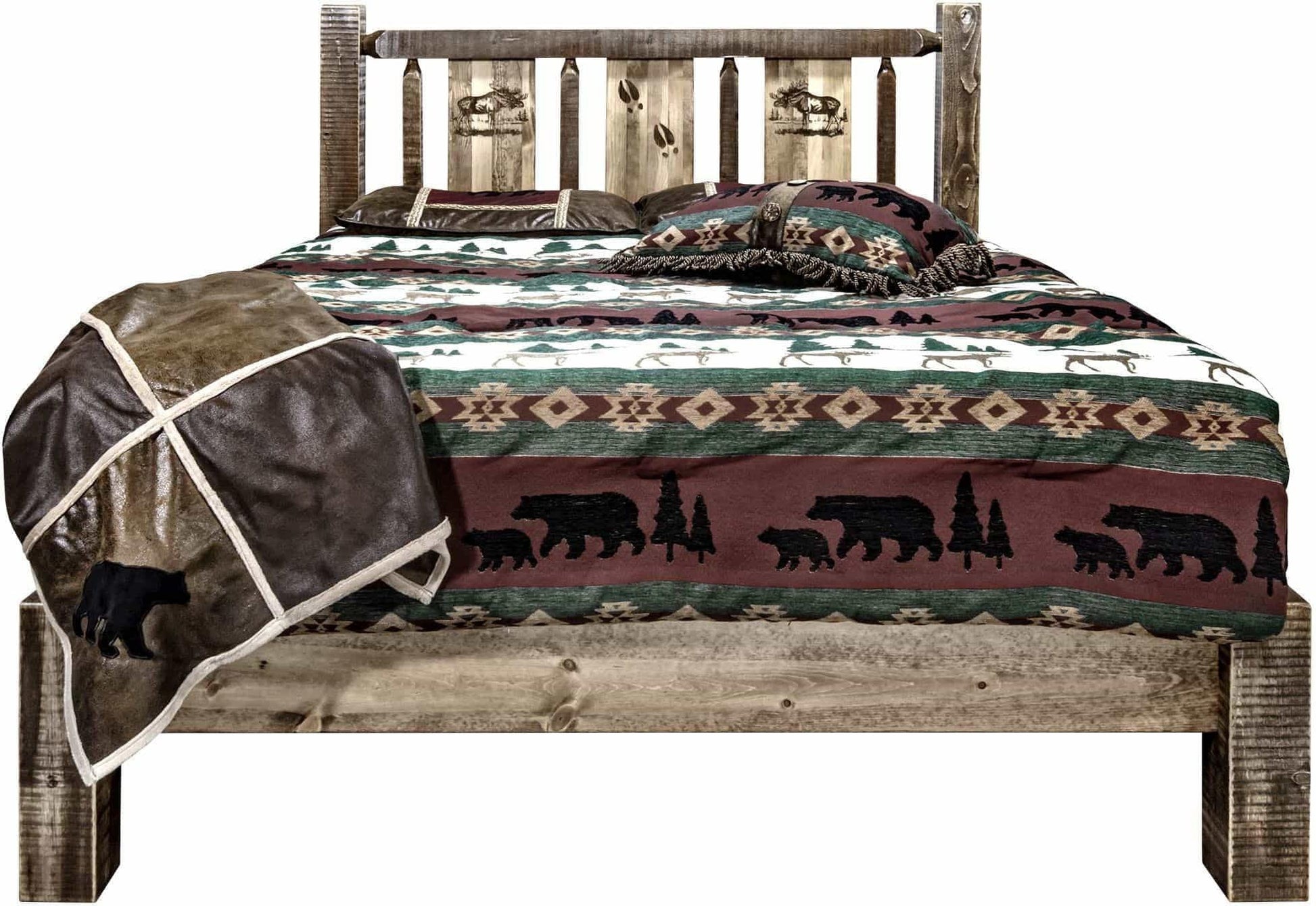 Montana Woodworks Homestead Kollektion King Platform Bett mit Lasergravur Design - Flecken & Klare Lacquer Finish