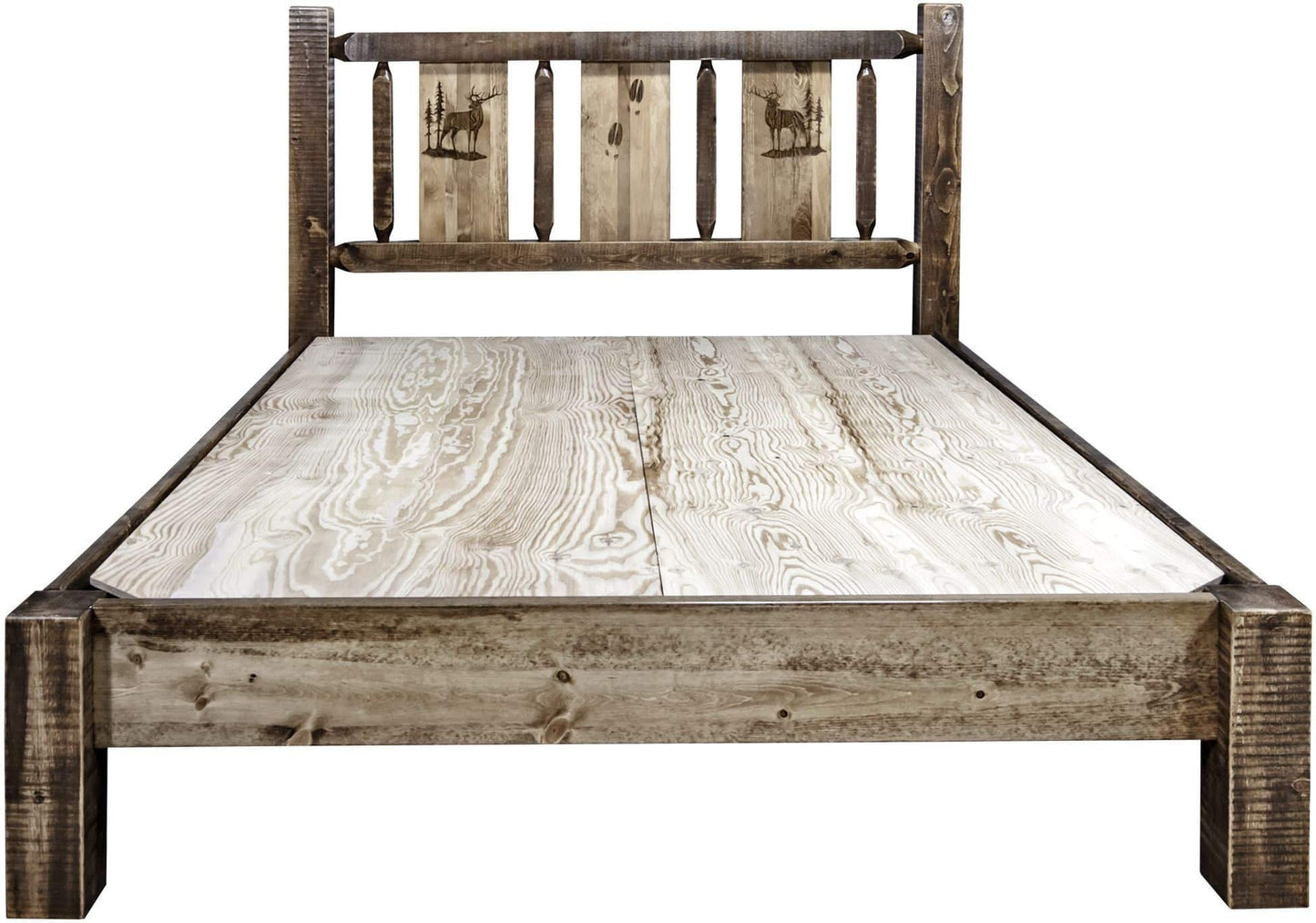 Montana Woodworks Homestead Kollektion King Platform Bett mit Lasergravur Design - Flecken & Klare Lacquer Finish