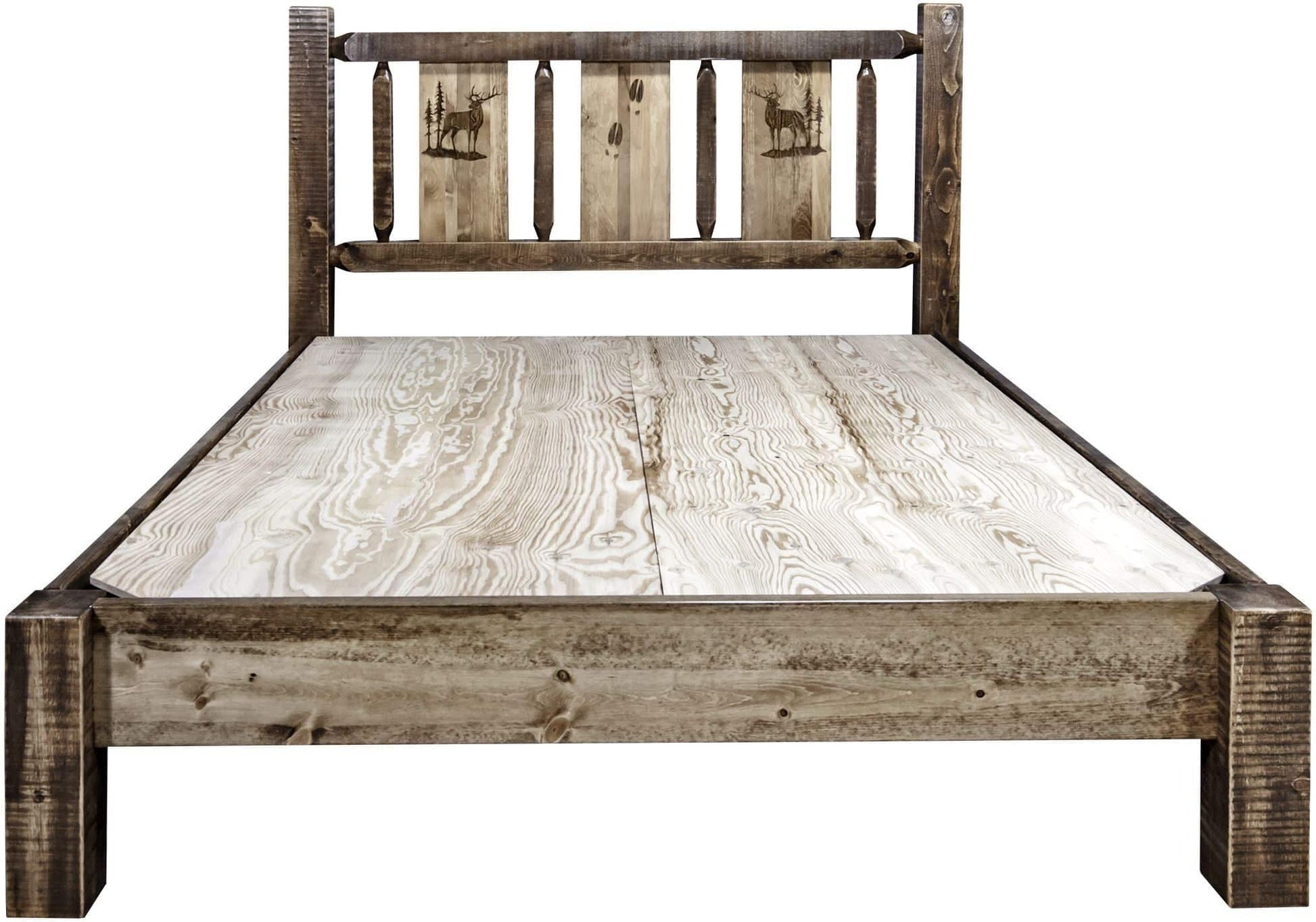 Montana Woodworks Homestead Kollektion King Platform Bett mit Lasergravur Design - Flecken & Klare Lacquer Finish