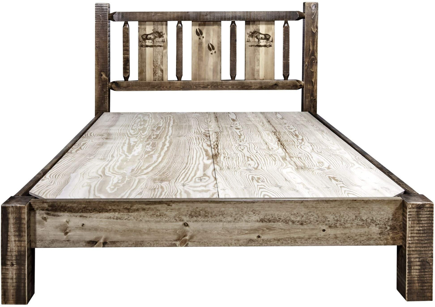 Montana Woodworks Homestead Kollektion King Platform Bett mit Lasergravur Design - Flecken & Klare Lacquer Finish