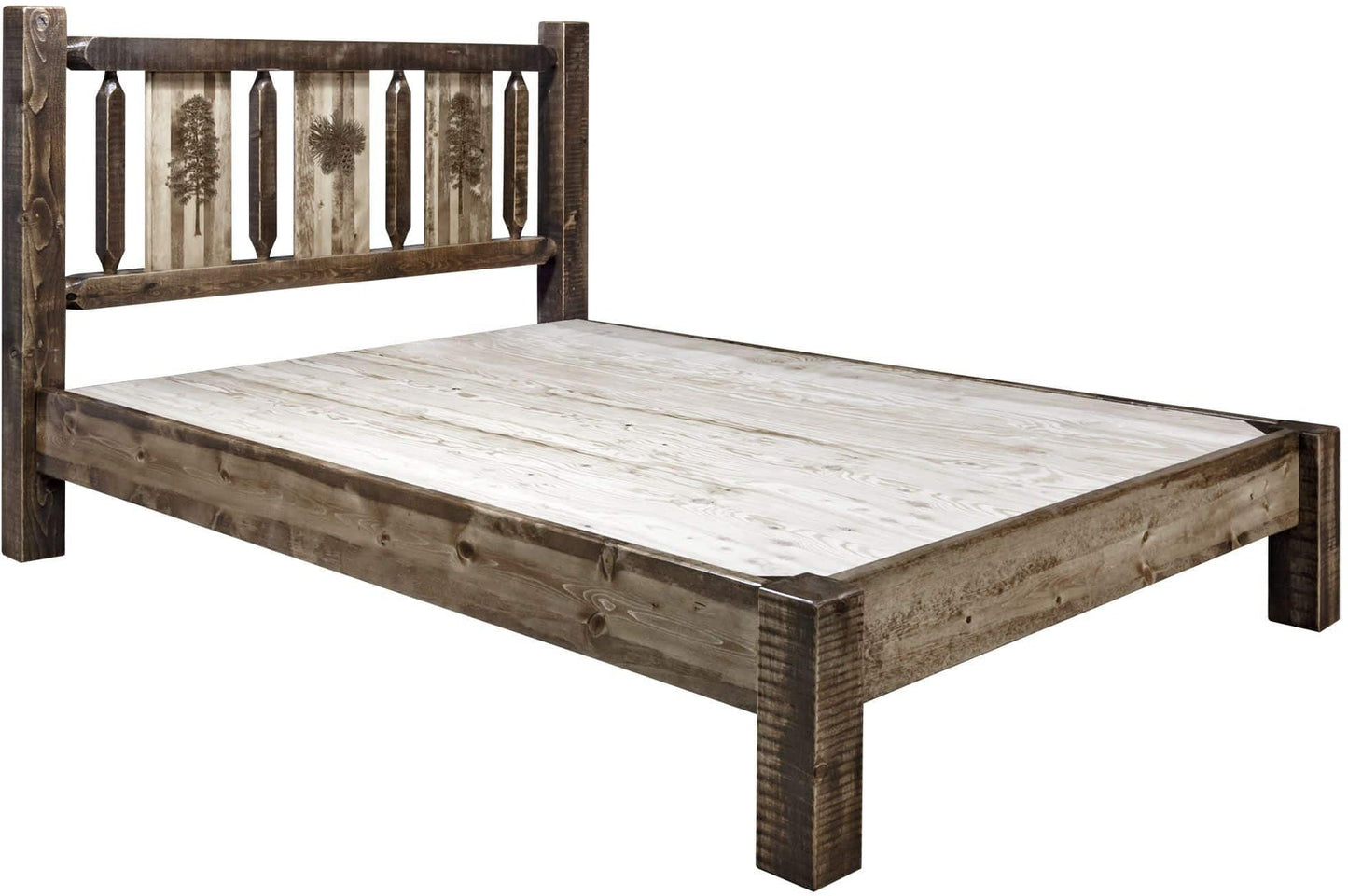 Montana Woodworks Homestead Kollektion King Platform Bett mit Lasergravur Design - Flecken & Klare Lacquer Finish