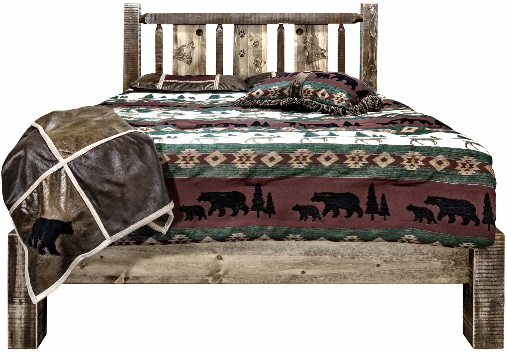 Montana Woodworks Homestead Kollektion King Platform Bett mit Lasergravur Design - Flecken & Klare Lacquer Finish