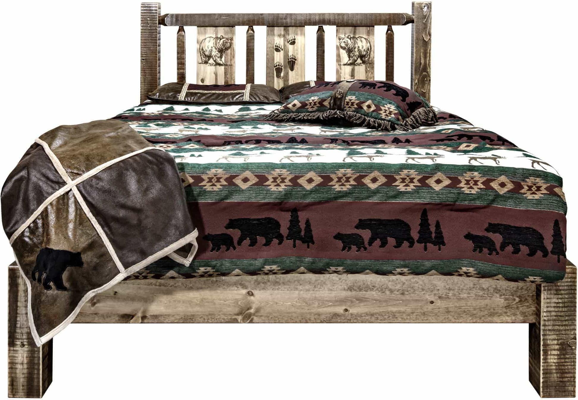 Montana Woodworks Homestead Kollektion King Platform Bett mit Lasergravur Design - Flecken & Klare Lacquer Finish