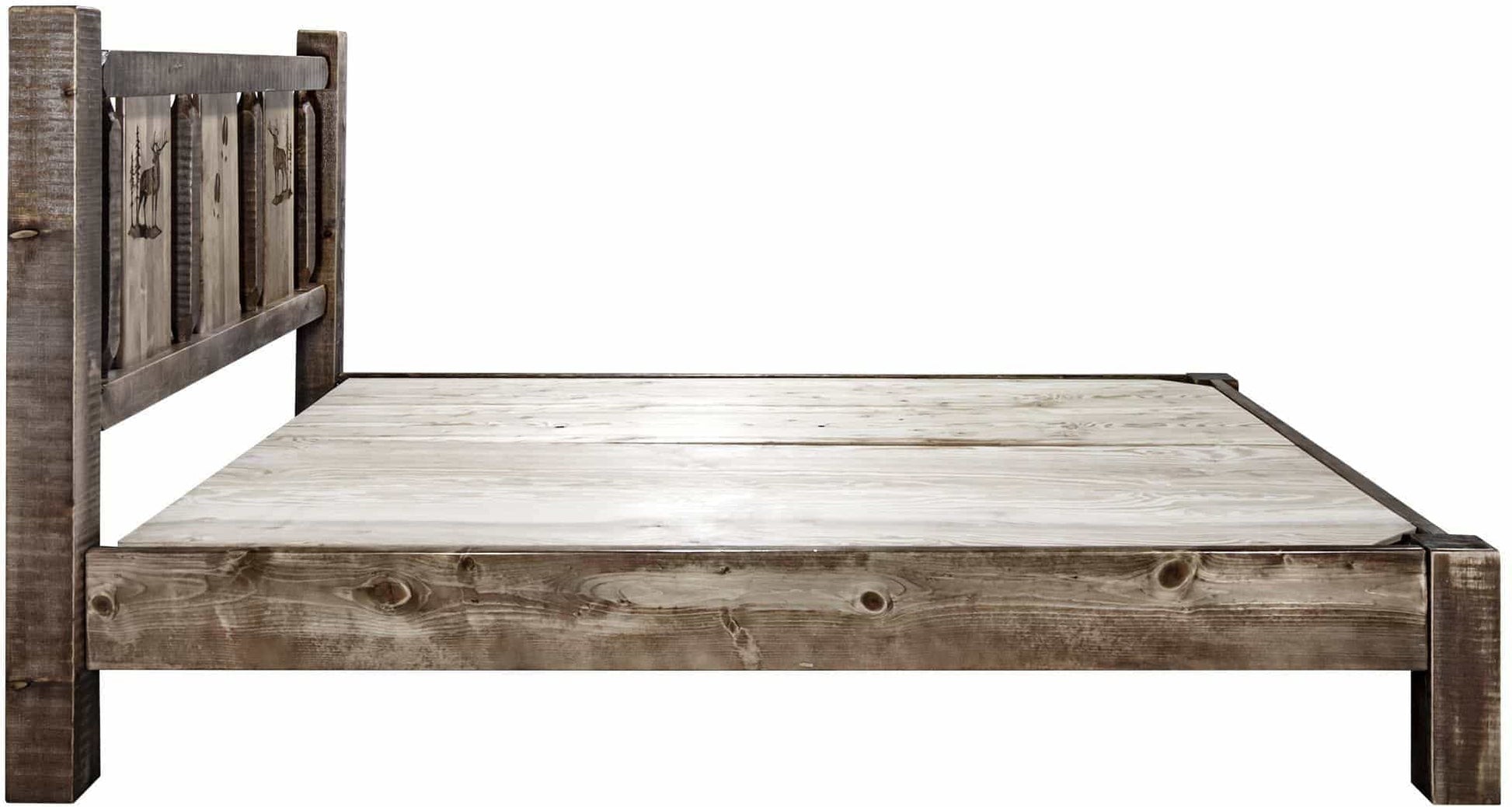 Montana Woodworks Homestead Kollektion King Platform Bett mit Lasergravur Design - Flecken & Klare Lacquer Finish