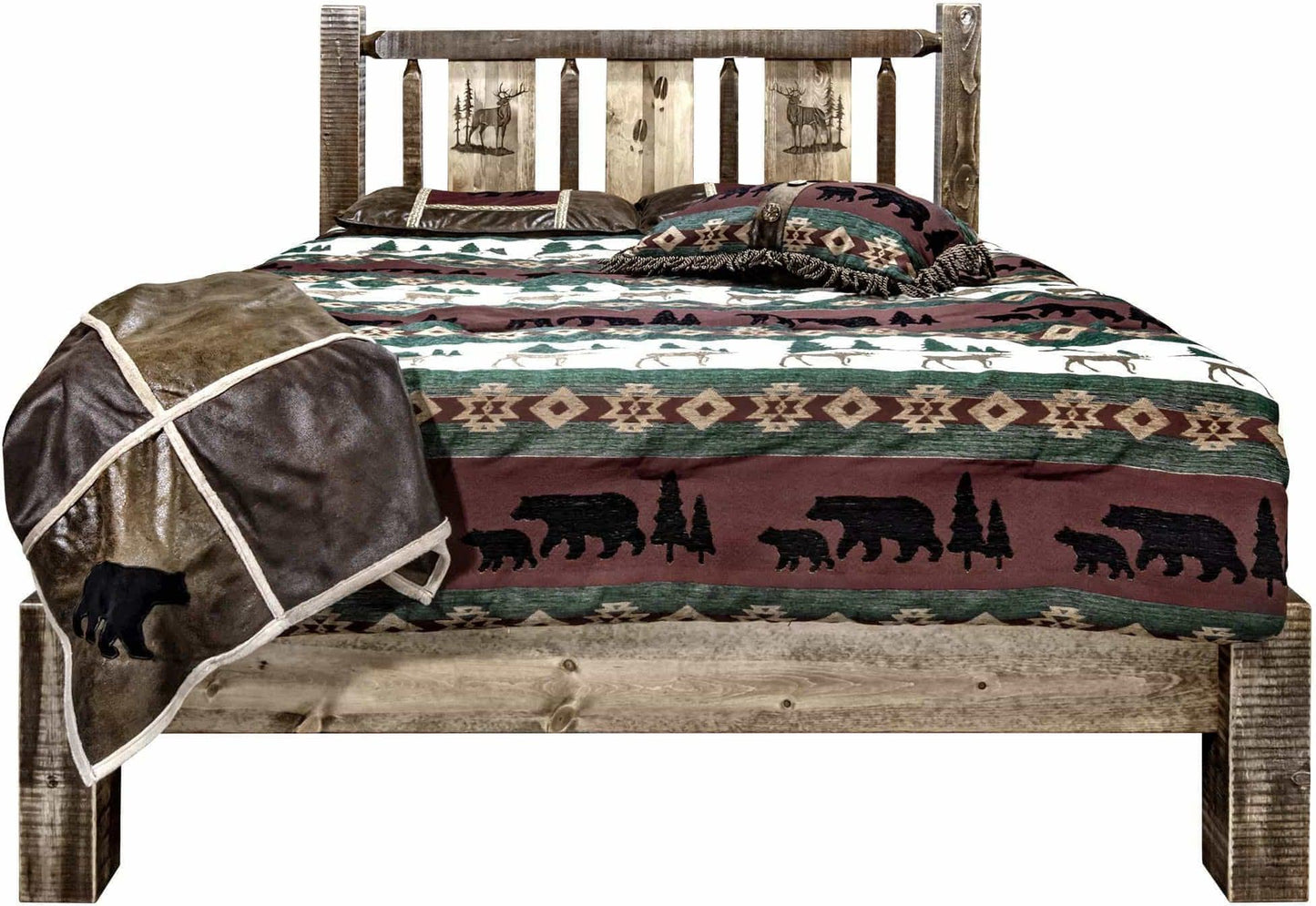 Montana Woodworks Homestead Kollektion King Platform Bett mit Lasergravur Design - Flecken & Klare Lacquer Finish