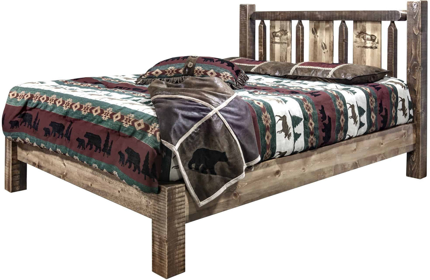 Montana Woodworks Homestead Kollektion King Platform Bett mit Lasergravur Design - Flecken & Klare Lacquer Finish