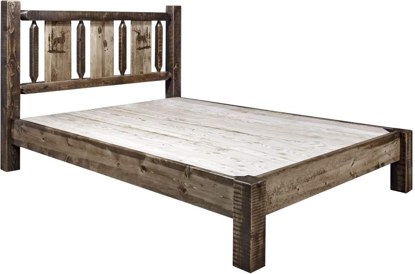 Montana Woodworks Homestead Kollektion King Platform Bett mit Lasergravur Design - Flecken & Klare Lacquer Finish