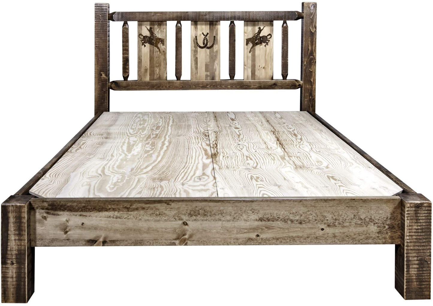 Montana Woodworks Homestead Kollektion King Platform Bett mit Lasergravur Design - Flecken & Klare Lacquer Finish
