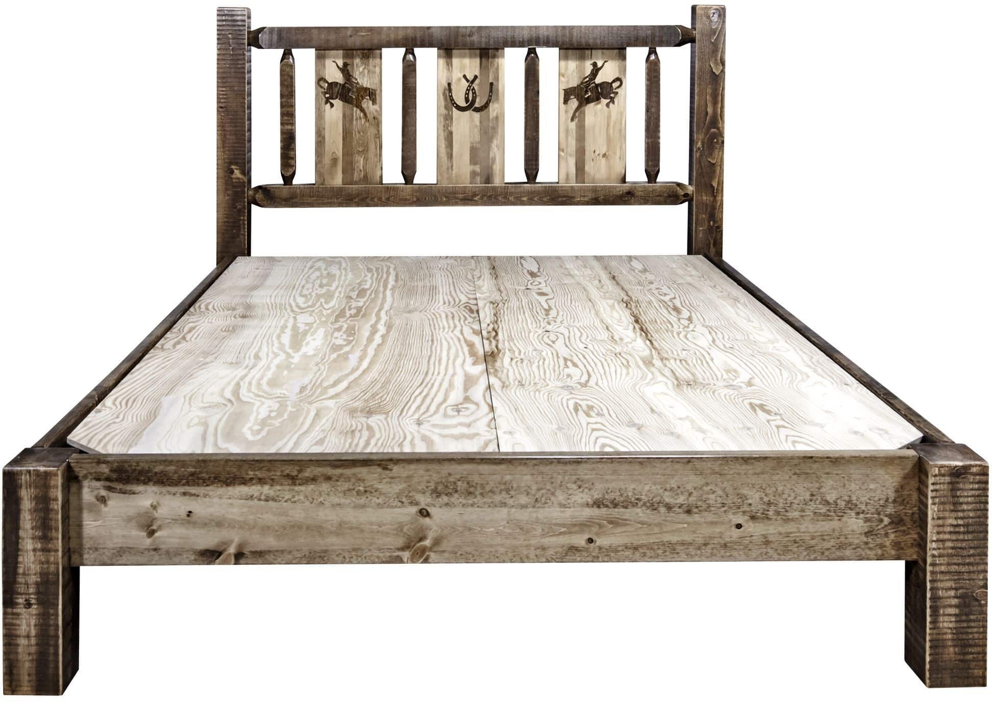 Montana Woodworks Homestead Kollektion King Platform Bett mit Lasergravur Design - Flecken & Klare Lacquer Finish