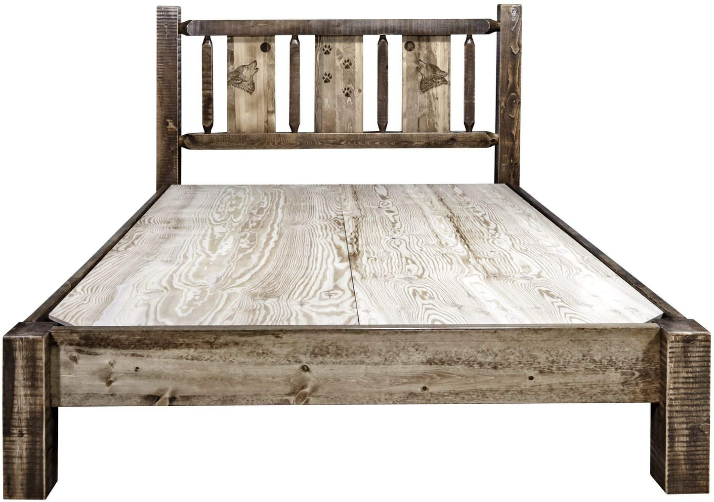 Montana Woodworks Homestead Kollektion King Platform Bett mit Lasergravur Design - Flecken & Klare Lacquer Finish