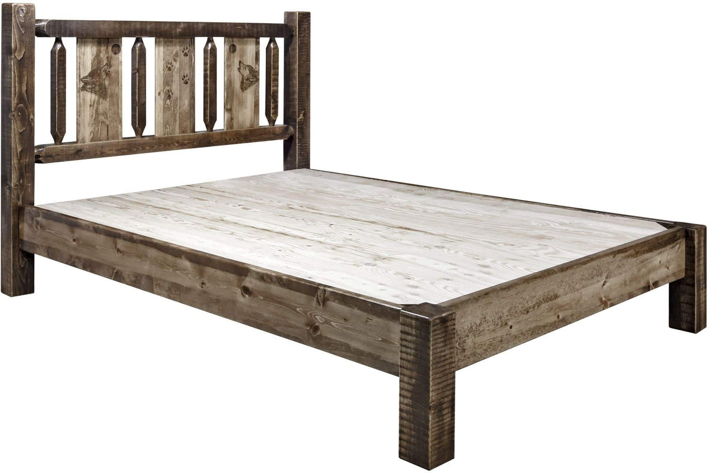Montana Woodworks Homestead Kollektion King Platform Bett mit Lasergravur Design - Flecken & Klare Lacquer Finish