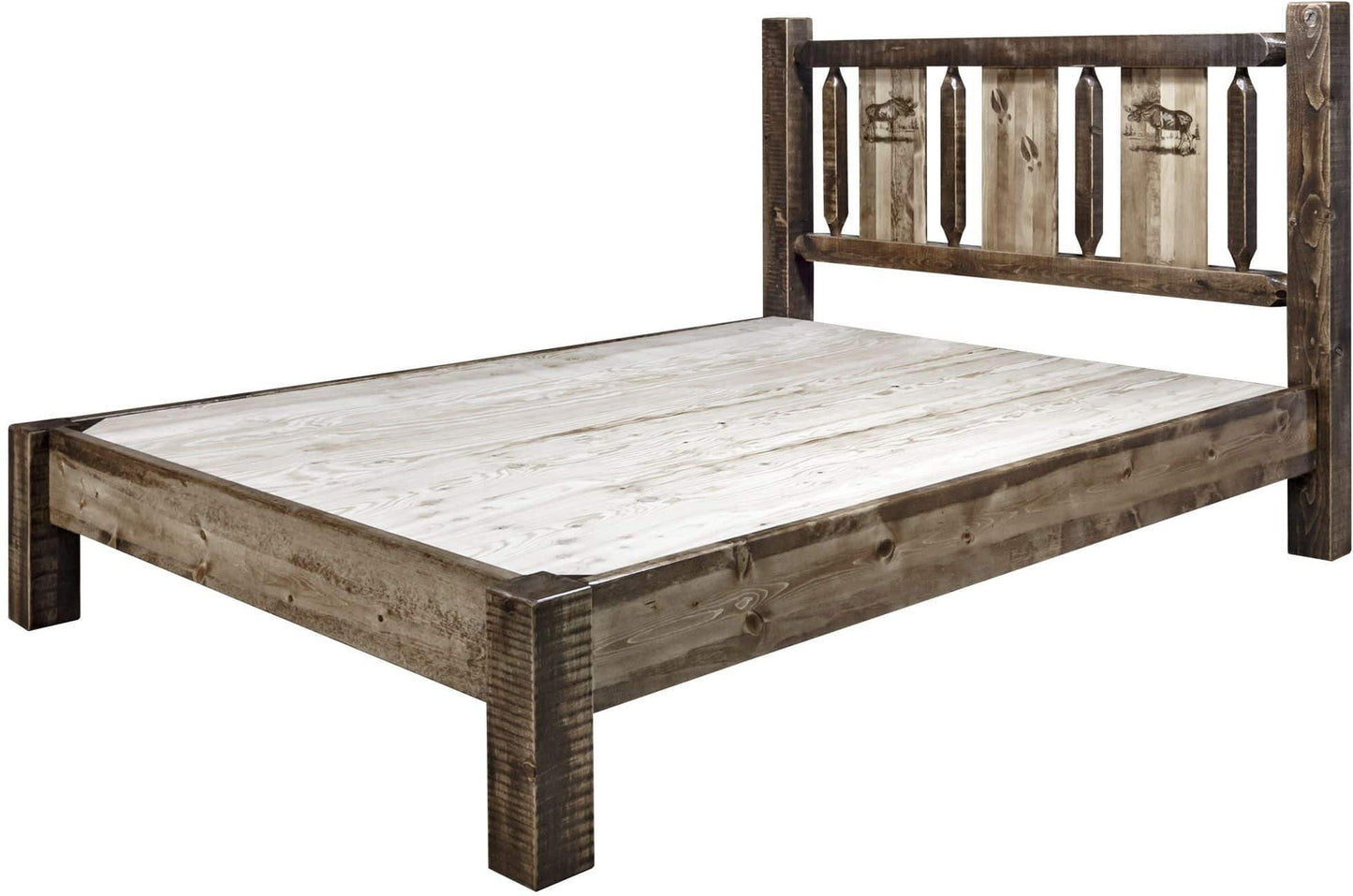 Montana Woodworks Homestead Kollektion King Platform Bett mit Lasergravur Design - Flecken & Klare Lacquer Finish