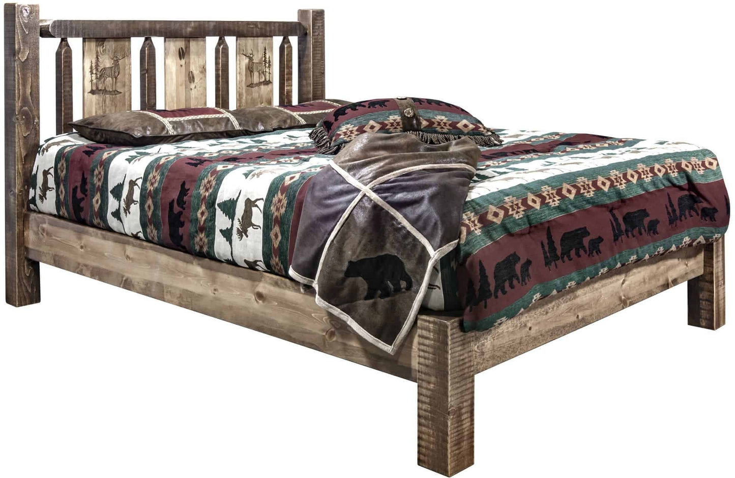 Montana Woodworks Homestead Kollektion King Platform Bett mit Lasergravur Design - Flecken & Klare Lacquer Finish