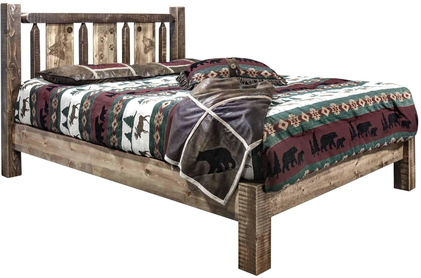 Montana Woodworks Homestead Kollektion King Platform Bett mit Lasergravur Design - Flecken & Klare Lacquer Finish
