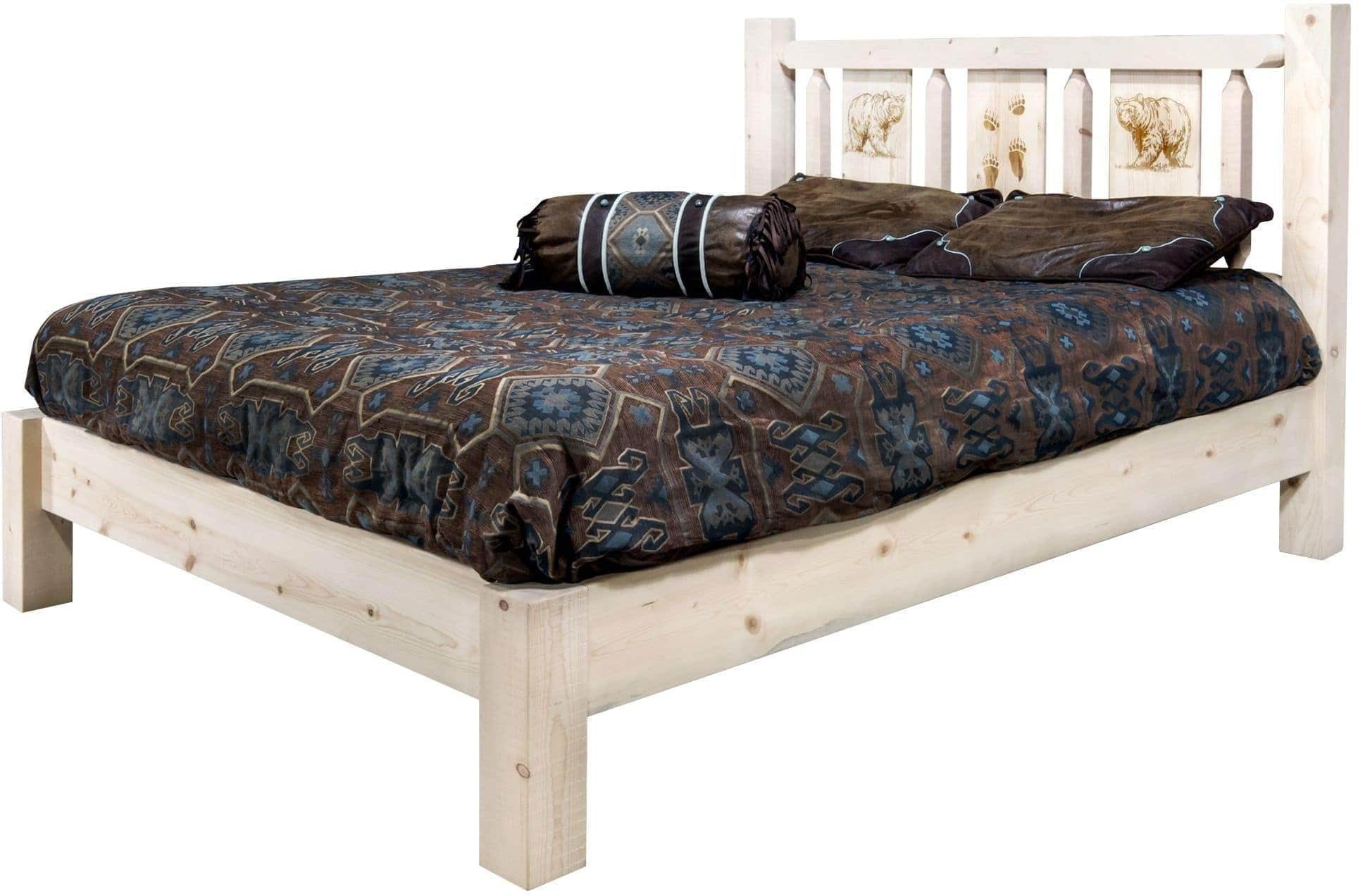 Montana Woodworks Homestead Kollektion Queen Platform Bett mit Lasergravur Design - Klare Lacquer Finish