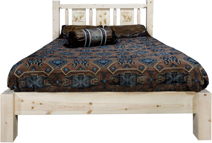 Montana Woodworks Homestead Kollektion Queen Platform Bett mit Lasergravur Design - Klare Lacquer Finish