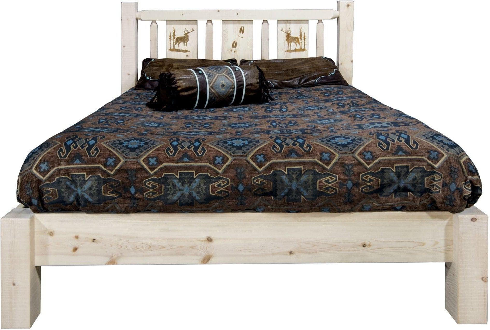 Montana Woodworks Homestead Kollektion Queen Platform Bett mit Lasergravur Design - Klare Lacquer Finish