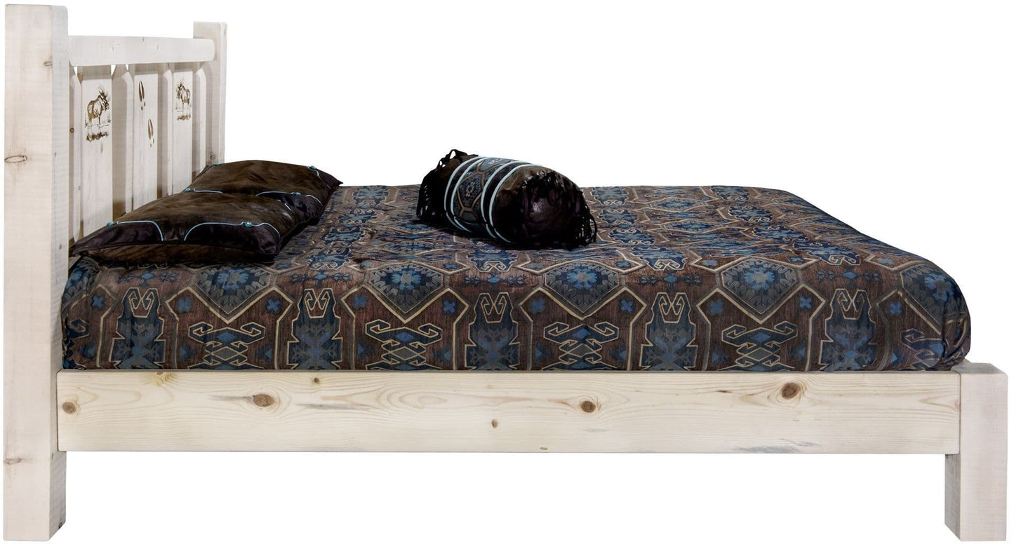 Montana Woodworks Homestead Kollektion Queen Platform Bett mit Lasergravur Design - Klare Lacquer Finish