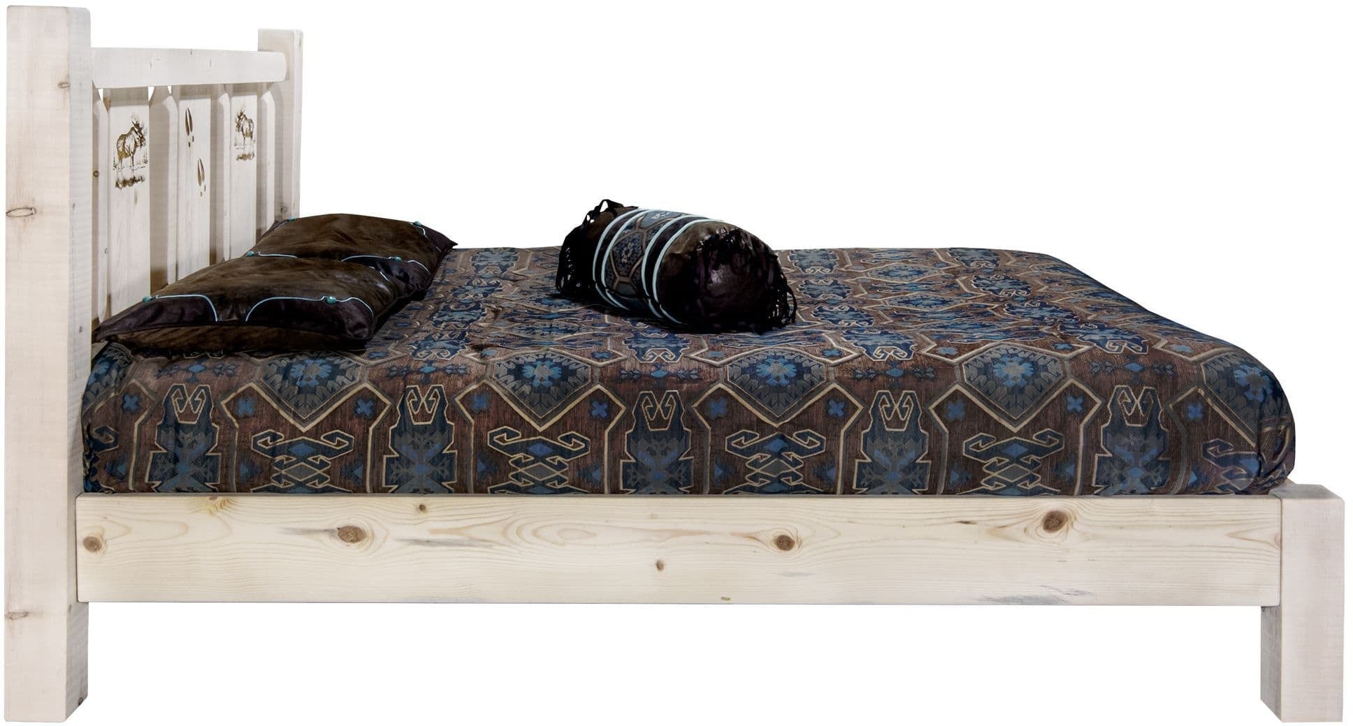 Montana Woodworks Homestead Kollektion Queen Platform Bett mit Lasergravur Design - Klare Lacquer Finish