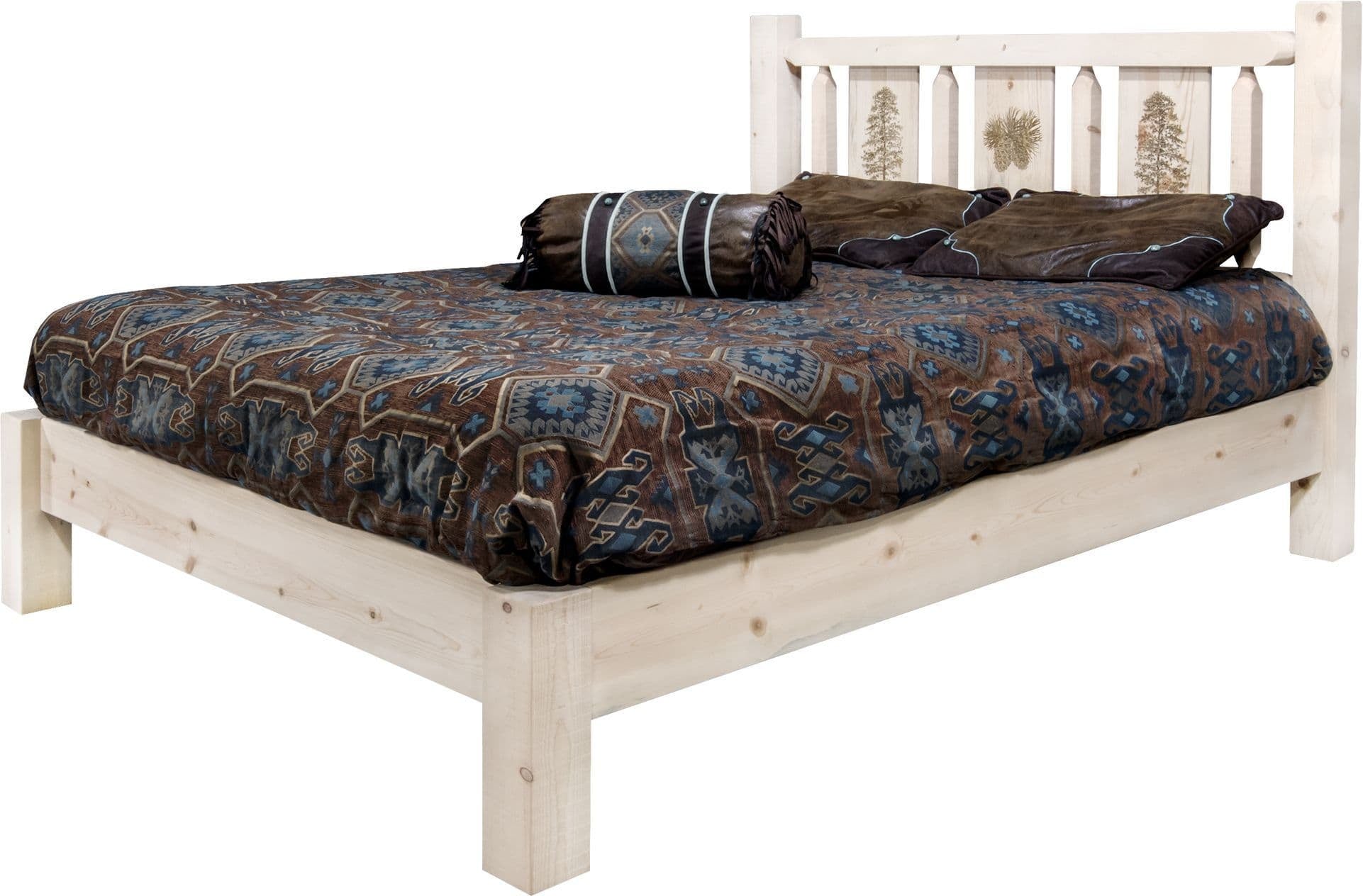 Montana Woodworks Homestead Kollektion Queen Platform Bett mit Lasergravur Design - Klare Lacquer Finish