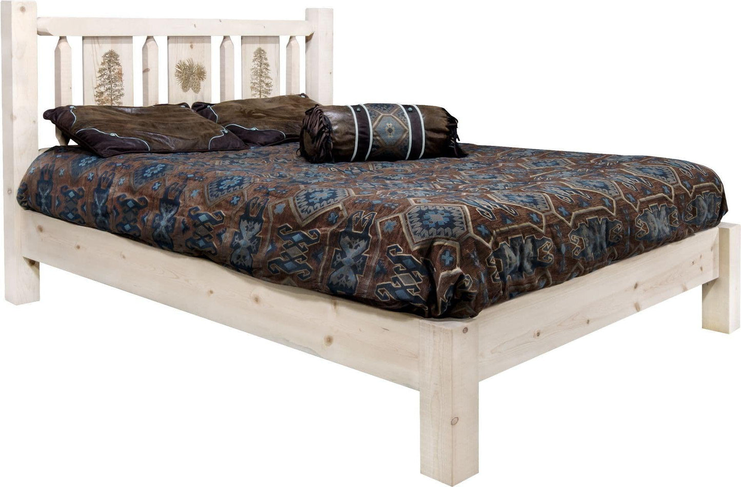 Montana Woodworks Homestead Kollektion Queen Platform Bett mit Lasergravur Design - Klare Lacquer Finish