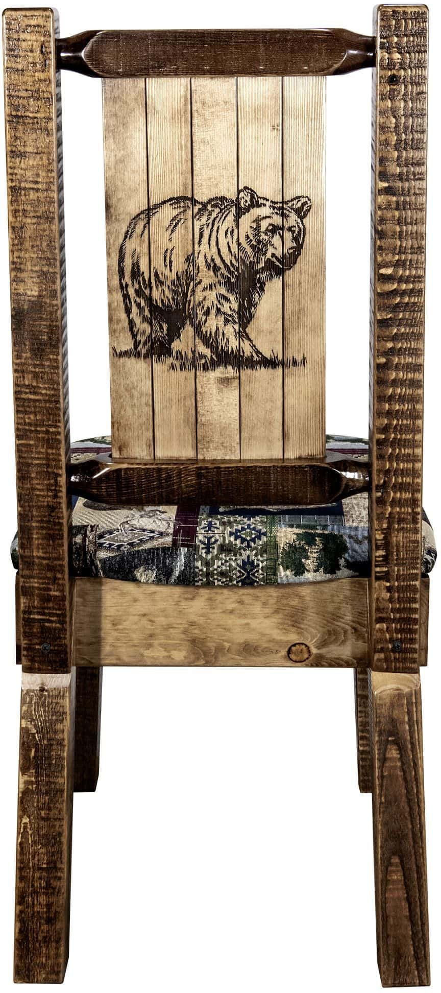 Montana Woodworks Homestead Kollektion Beinstuhl Woodland Polsterung mit Lasergravur Design