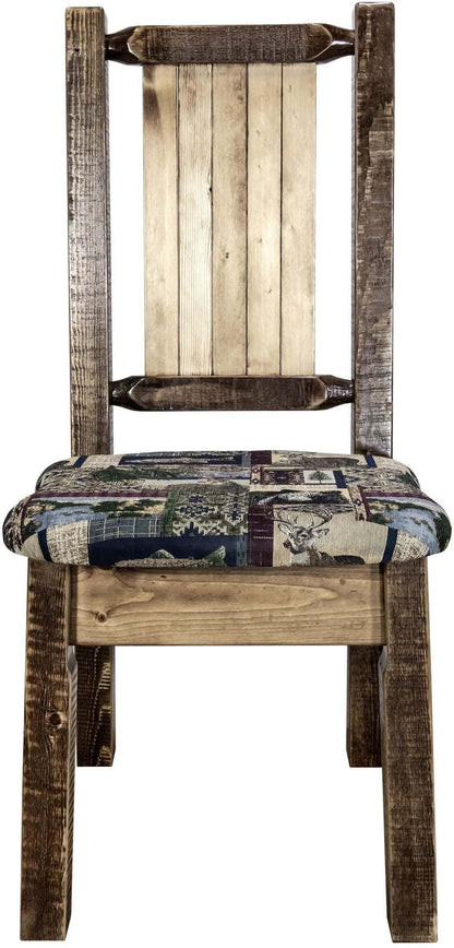 Montana Woodworks Homestead Kollektion Beinstuhl Woodland Polsterung mit Lasergravur Design