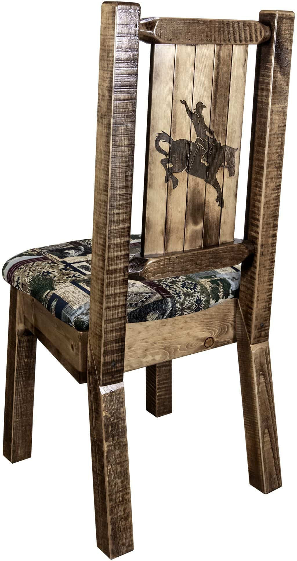 Montana Woodworks Homestead Kollektion Beinstuhl Woodland Polsterung mit Lasergravur Design