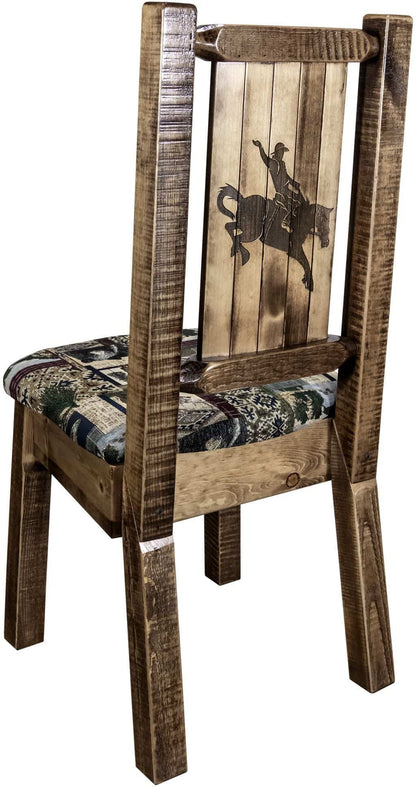 Montana Woodworks Homestead Kollektion Beinstuhl Woodland Polsterung mit Lasergravur Design