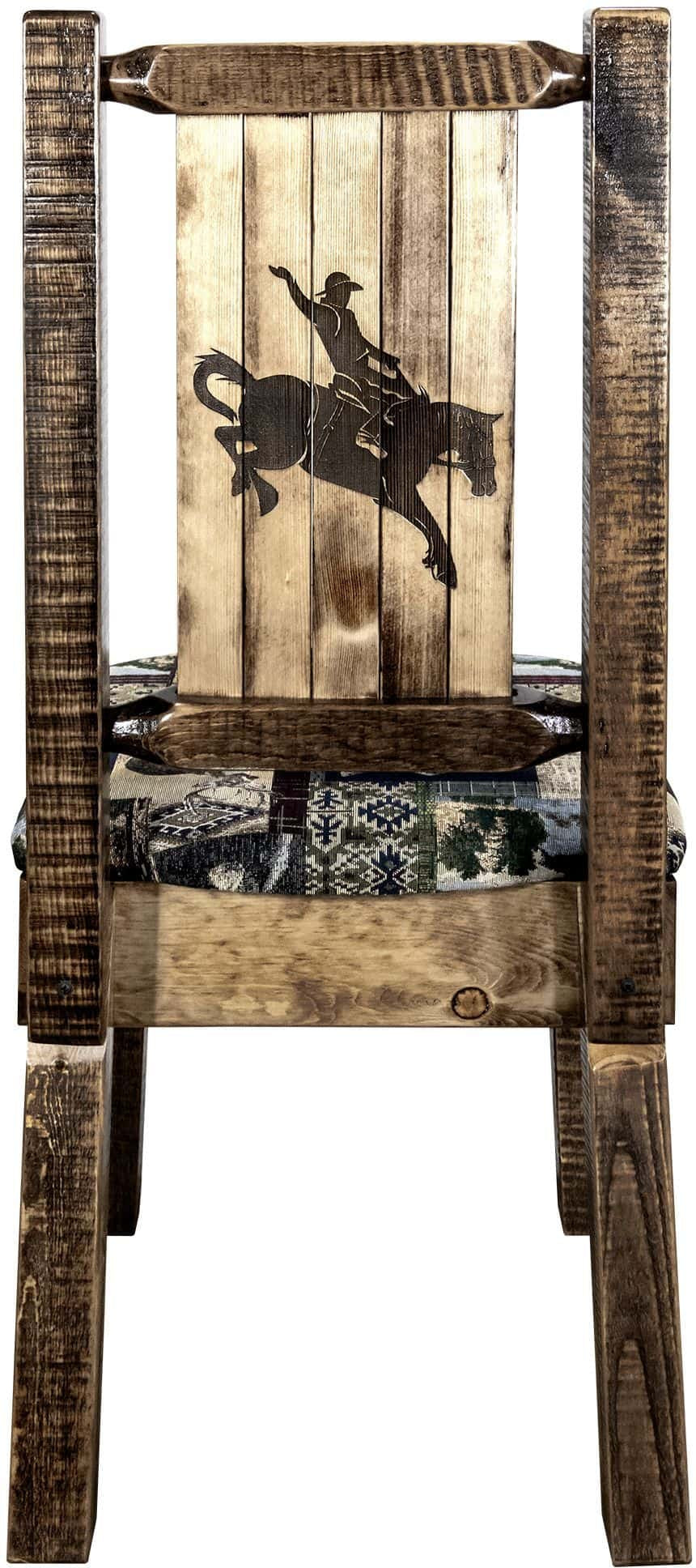 Montana Woodworks Homestead Kollektion Beinstuhl Woodland Polsterung mit Lasergravur Design