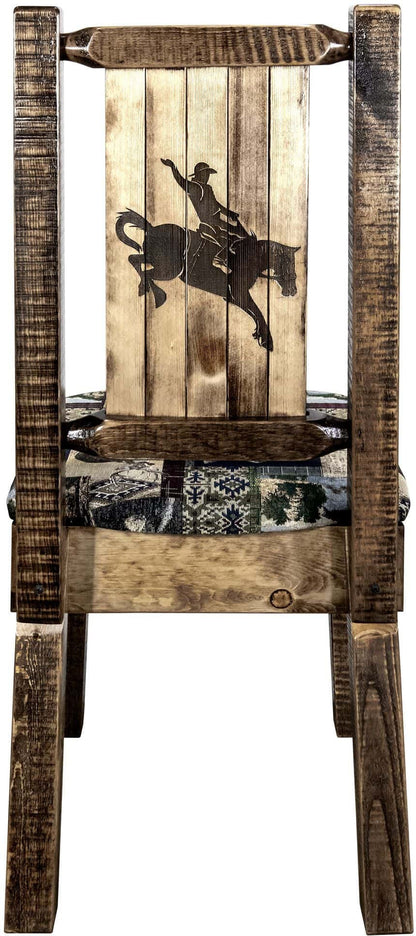 Montana Woodworks Homestead Kollektion Beinstuhl Woodland Polsterung mit Lasergravur Design