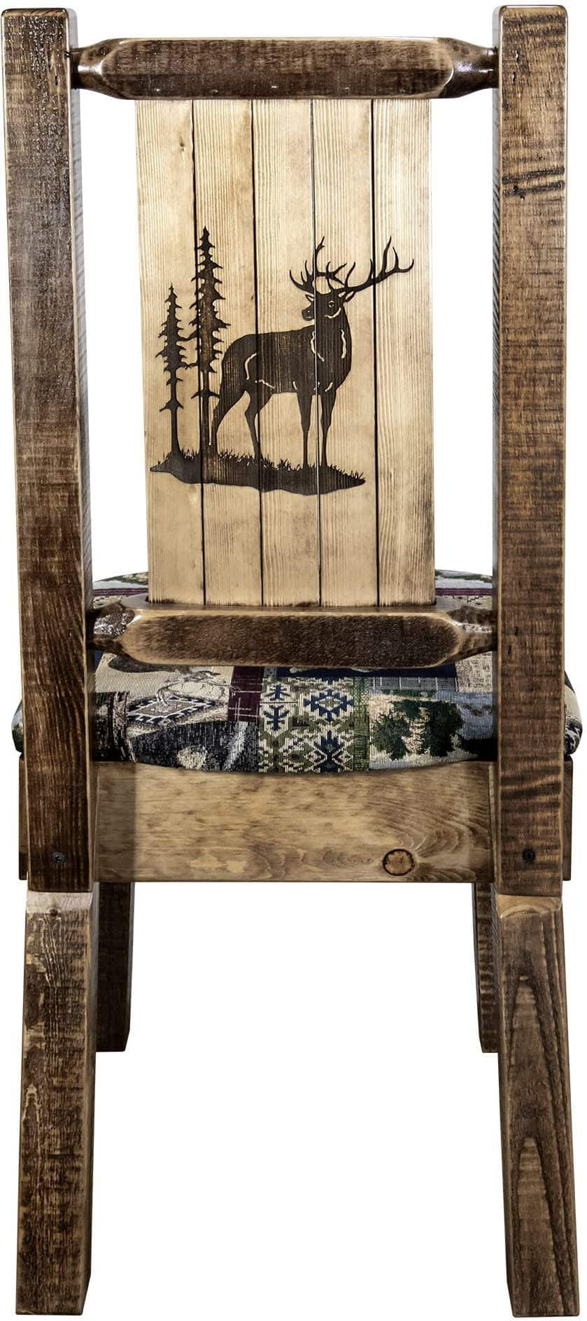 Montana Woodworks Homestead Kollektion Beinstuhl Woodland Polsterung mit Lasergravur Design