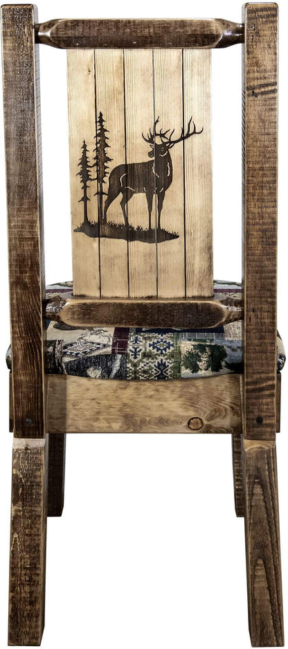 Montana Woodworks Homestead Kollektion Beinstuhl Woodland Polsterung mit Lasergravur Design