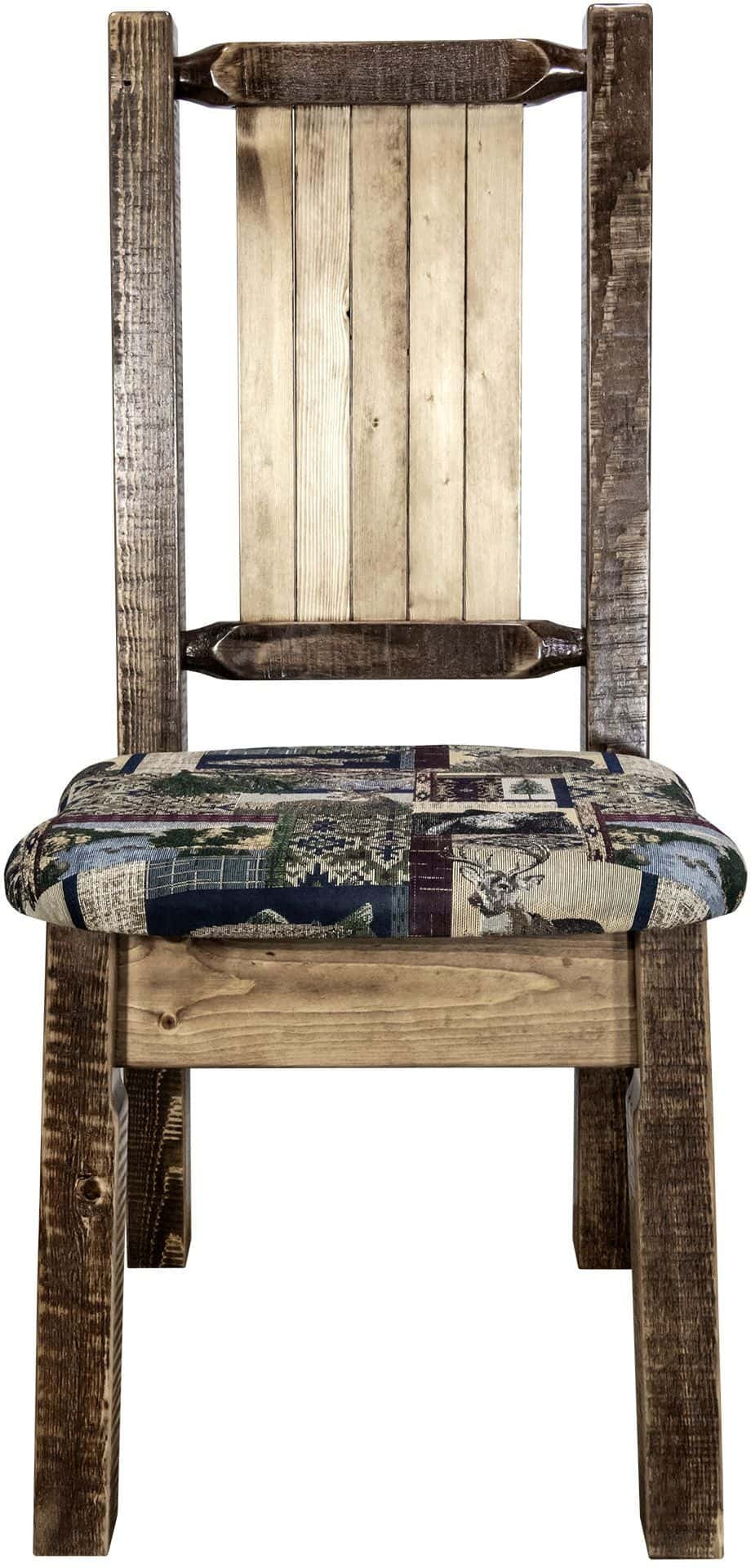 Montana Woodworks Homestead Kollektion Beinstuhl Woodland Polsterung mit Lasergravur Design