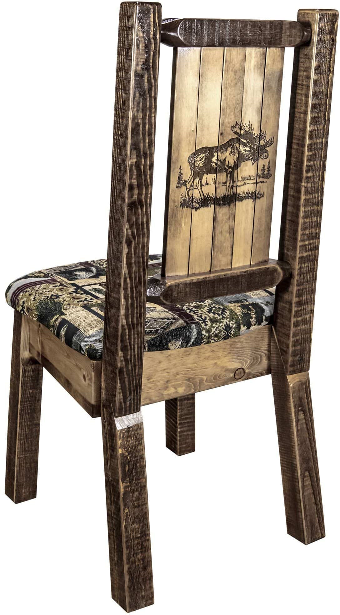 Montana Woodworks Homestead Kollektion Beinstuhl Woodland Polsterung mit Lasergravur Design
