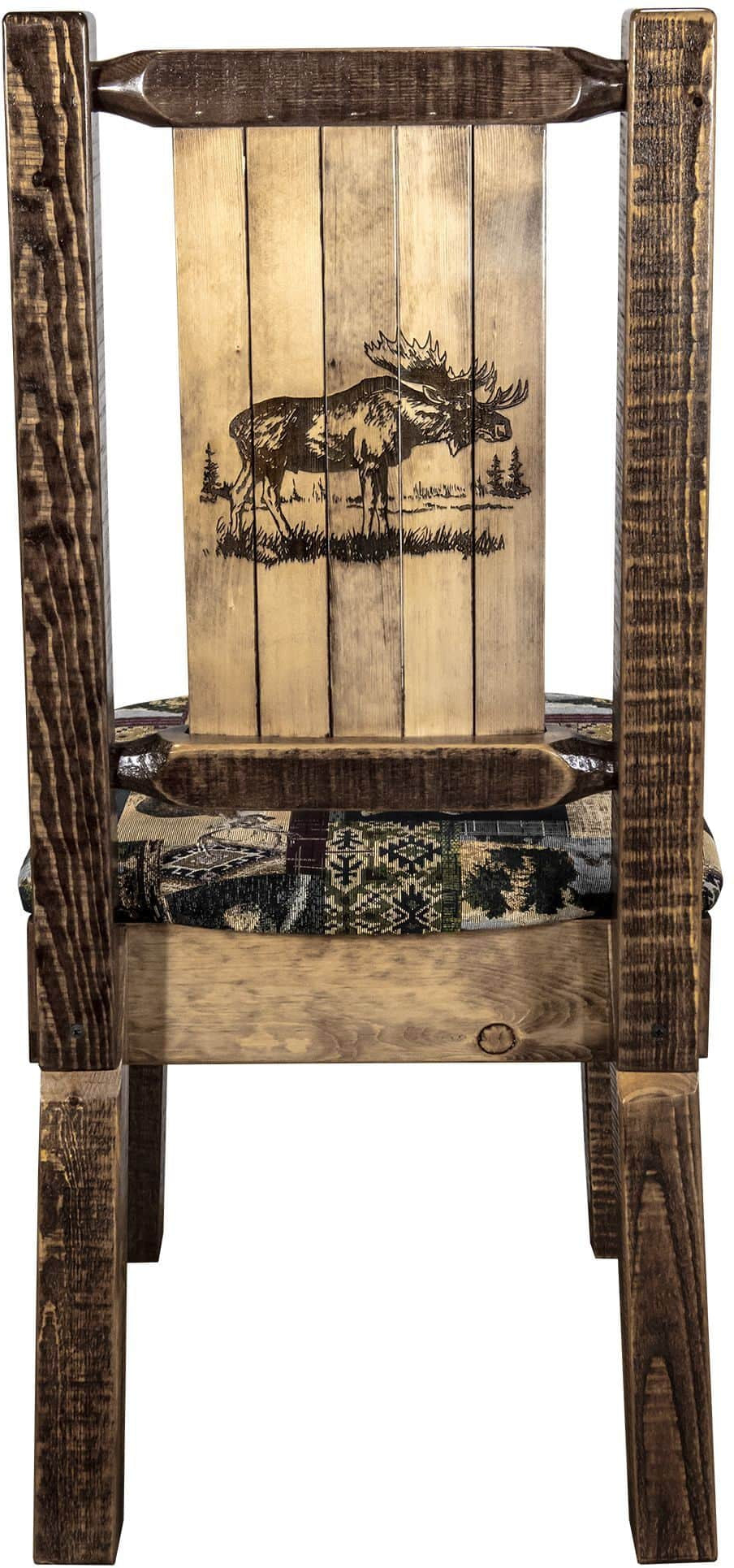 Montana Woodworks Homestead Kollektion Beinstuhl Woodland Polsterung mit Lasergravur Design