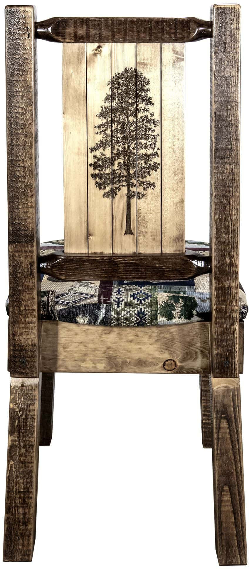 Montana Woodworks Homestead Kollektion Beinstuhl Woodland Polsterung mit Lasergravur Design