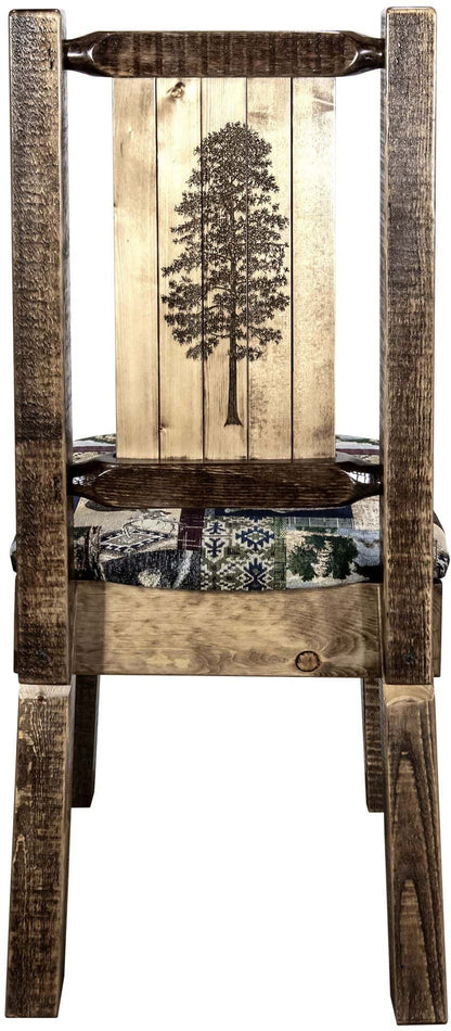 Montana Woodworks Homestead Kollektion Beinstuhl Woodland Polsterung mit Lasergravur Design
