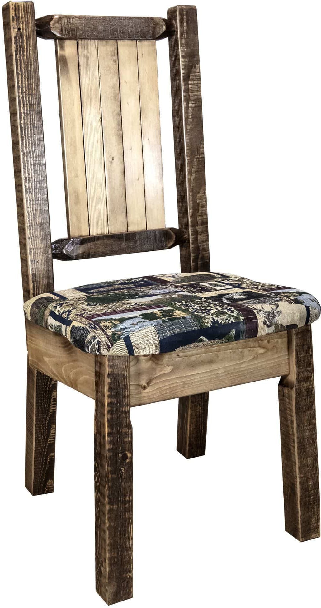 Montana Woodworks Homestead Kollektion Beinstuhl Woodland Polsterung mit Lasergravur Design