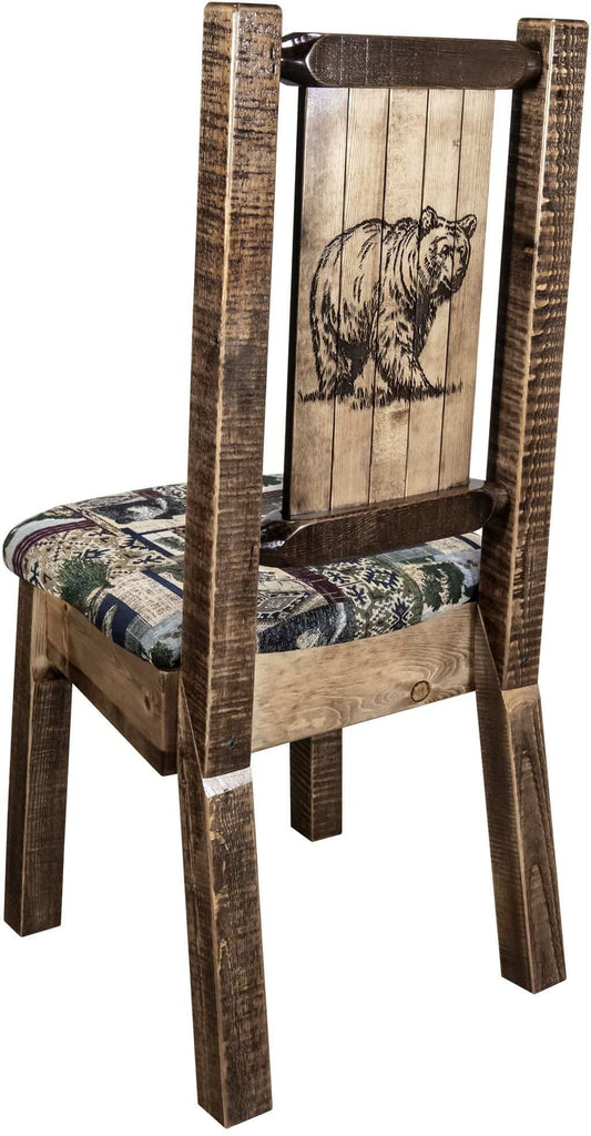 Montana Woodworks Homestead Kollektion Beinstuhl Woodland Polsterung mit Lasergravur Design